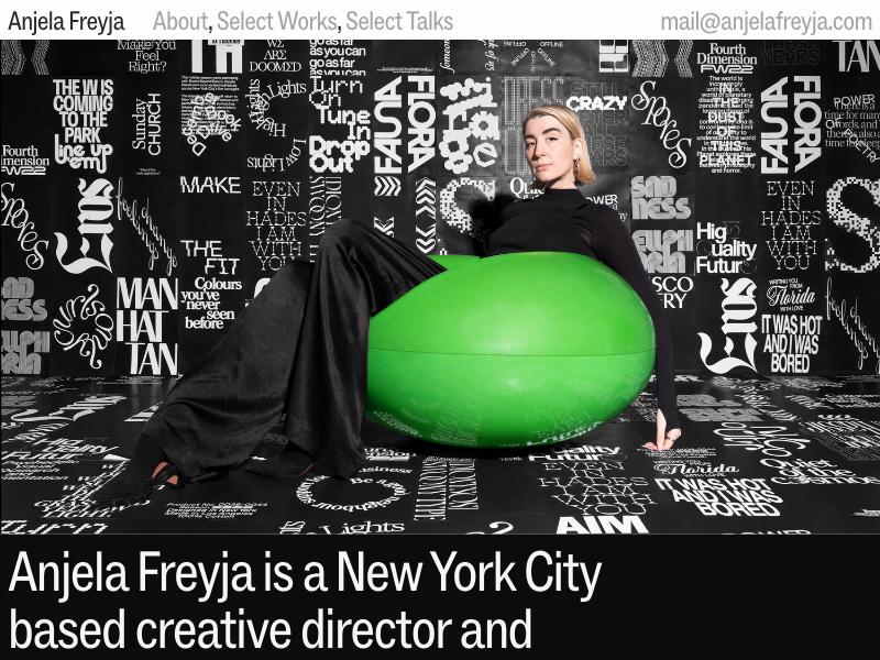 Anjela Freyja, Creative Director portfolio website