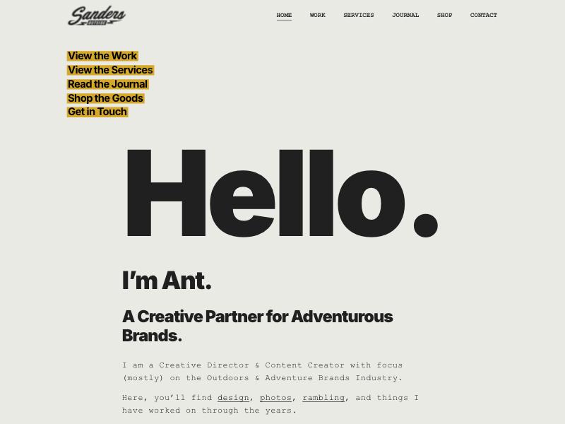 Ant Sanders, Creative Director portfolio website