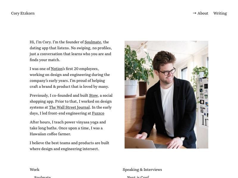 Cory Etzkorn — Developer portfolio website