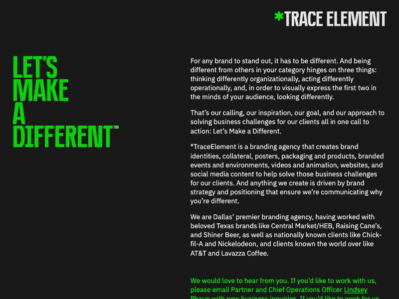 Trace Element agency website (traceelement.com)
